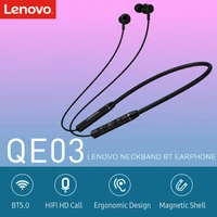 original lenovo qe03 wireless neckband headphone bluetooth v5 0 earphones sports stereo earbuds magnetic headset for android ios