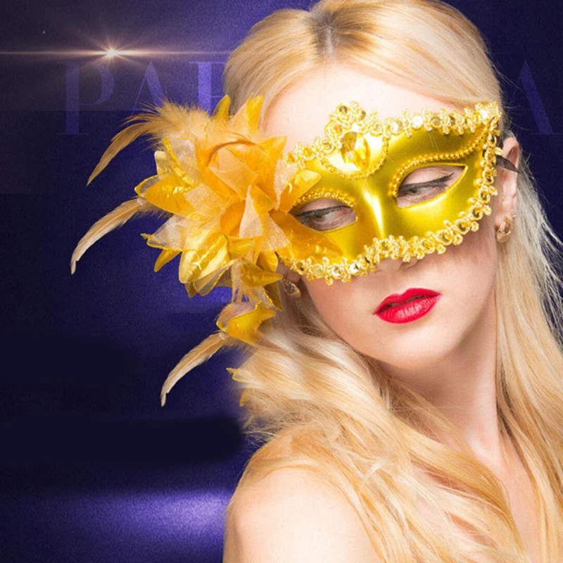 Маска венецианская на половину лица с перьями лилии для Хэллоуина маски