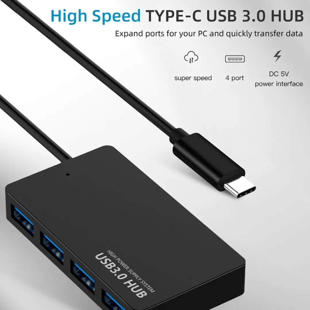 

4 Ports USB 3.0 Ultra Slim Hub OTG Adapter for Macbook PC Laptop Type-C 4 in 1 4 Port Power Supply Expansion Hub Accessories