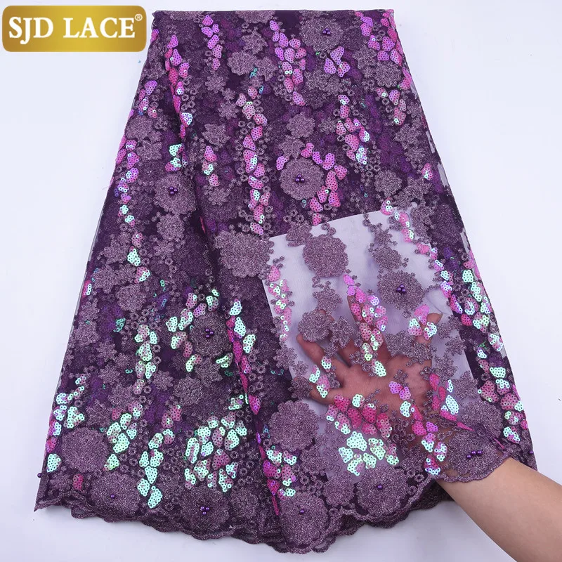 

SJD LACE 2020 Classy French Mesh Lace Fabric With Sequins African Net Lace Fabric Beads Nigerian Tulle Laces For Party Sew A1956