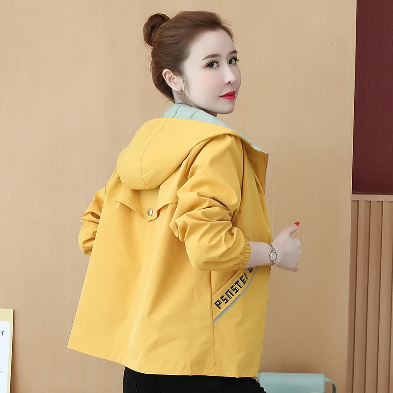 Женская ветровка с капюшоном и принтом куртка бомбер длинным рукавом верхняя