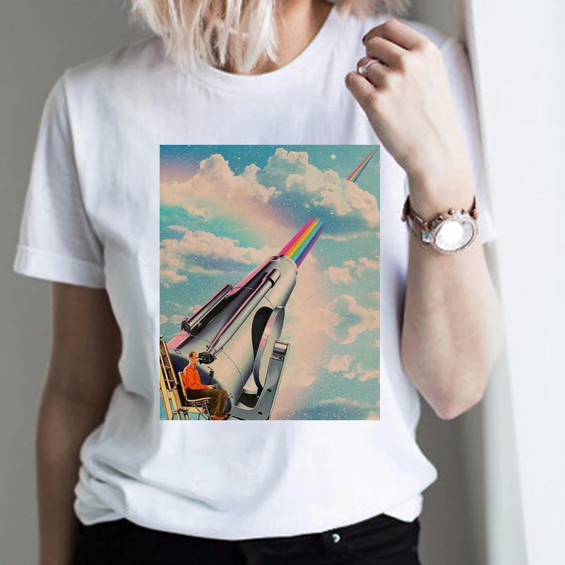 Летние 90s Харадзюку женская одежда на веселую пародию с принтом радуги футболка