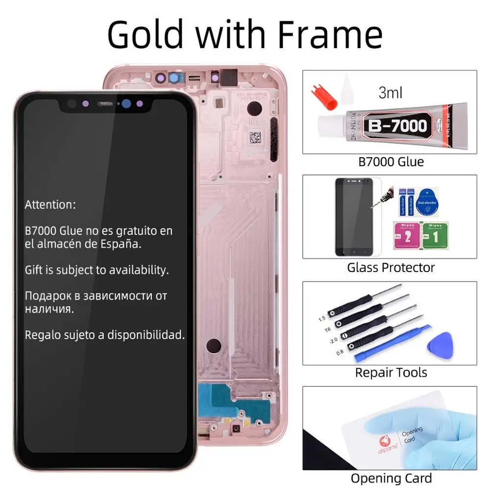 Gold with Frame Дисплей для Xiaomi Mi 8 LCD в сборе с тачскрином 6.21'' черный - Цвет: Gold with Frame
