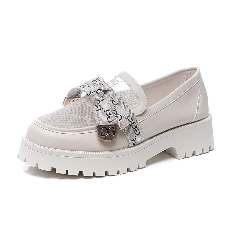 

Spring And Summer Leather Shoes, Women's Shoes, Leather Soft Sole, British Thick-Soled Peas, One-Step College Style Sandals