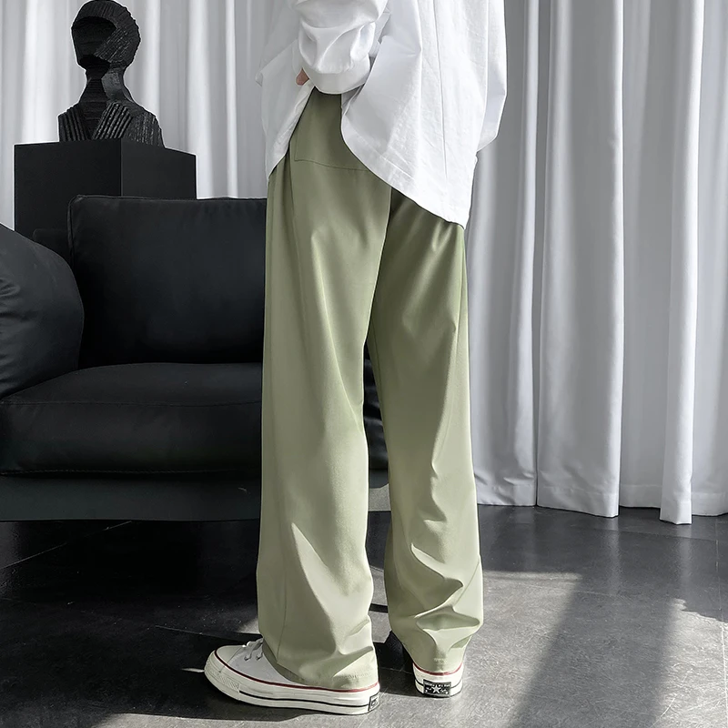 

Summer Silk Ice Wide Leg Pants For Men Streetwear Solid Color Casual Straight Pants Plus Size Trousers Mens Joggers Pants