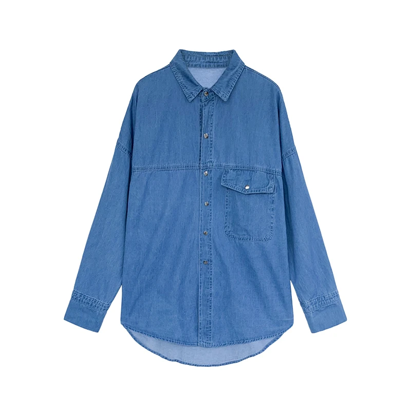 

Fashion Womens New Loose Straight Casual Shirt Office Lady Turn-Down Collar Single Breasted Pockets Korean Style Blouse