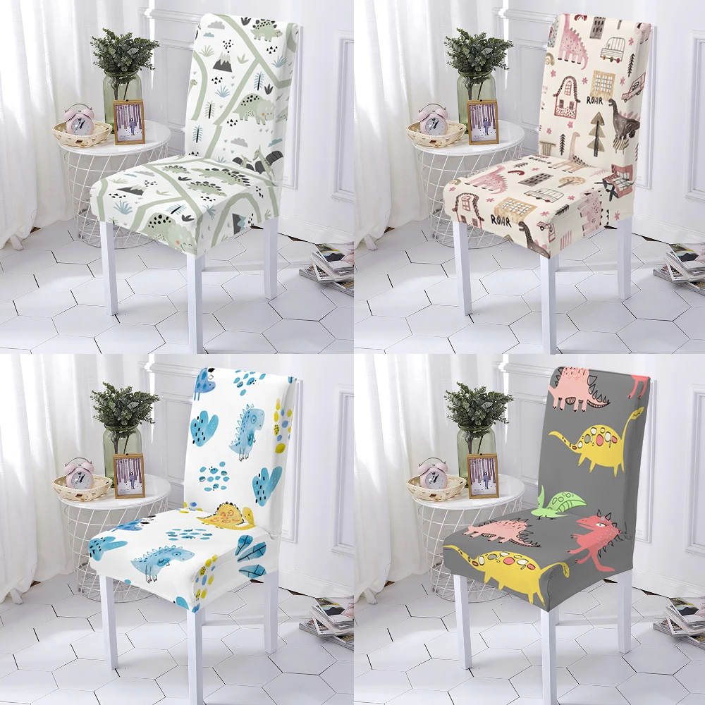 

Cartoon Dinosaur White P Anti-Dirty Seat Case Kitchen 1Pc High Living Chair Covers Spandex Chair Slipcover Chairs Kitchen Span