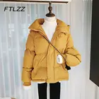Женская короткая куртка-пуховик, зимняя Плотная хлопковая куртка-пуховик, Корейская свободная однотонная парка с капюшоном, женская верхняя одежда на осень