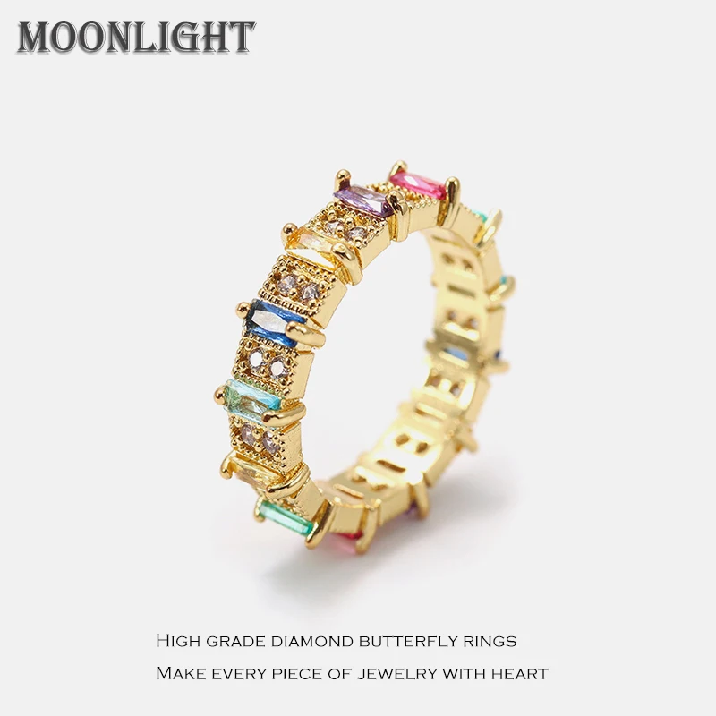 

New Colorful Zircon Charms Ring For Women's Vintage Unique Temperament Design Advanced Fashion Rings Jewelry Accessories
