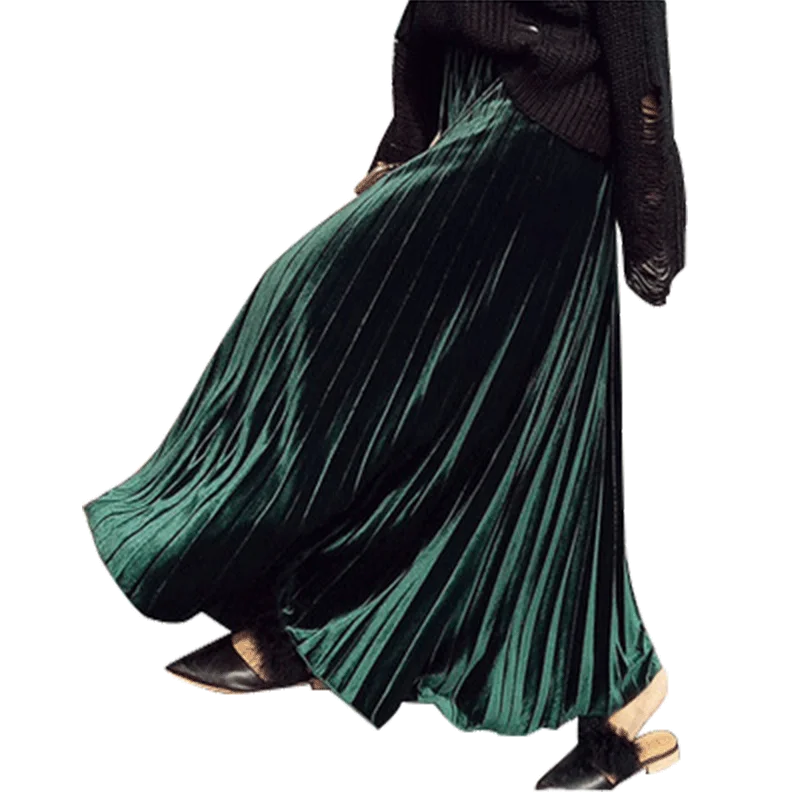 Женская бархатная длинная юбка Повседневная плиссированная с высокой талией