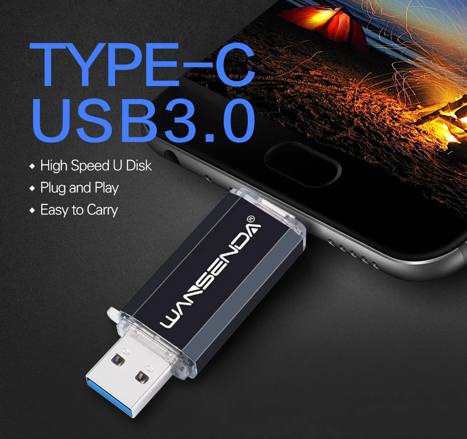 USB флеш-накопитель WANSENDA type C OTG флеш-накопитель 32 Гб 64 Гб 128 ГБ 256 ГБ 512 ГБ Флешка 2 в 1 type-C и Usb 3,0 карта памяти