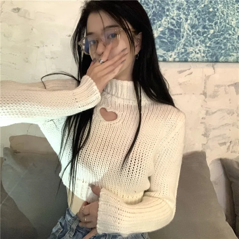 Женские укороченные свитера с воротником-хомутом ажурный дизайн Y2K популярные