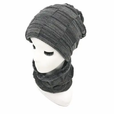 grey OZyc зимняя шапка, шарф Skullies Beanies для мужчин вязаная шапка женская маска Толстая Балаклава ушанка шерстяной берет мужская шапка - Цвет: grey