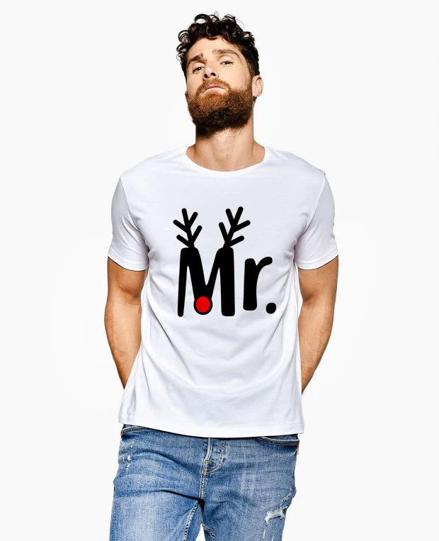 Новогодние майки Mr and Mrs, модные повседневные рождественские футболки Mr and Mrs, Одежда Harajuku, топ, футболка, уличная одежда, парные футболки - Цвет: N724-MSTWH-