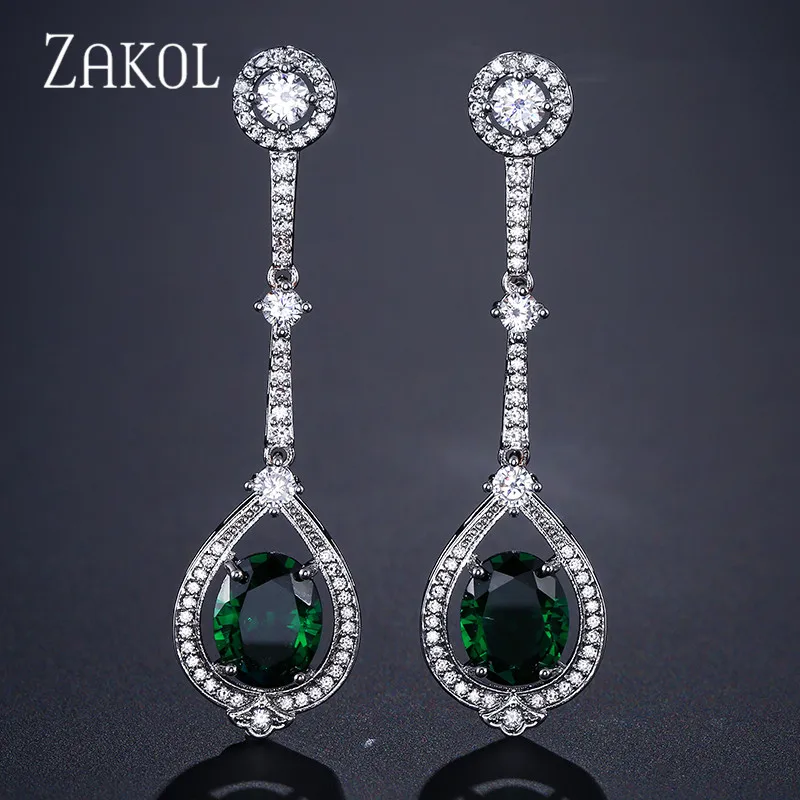 ZAKOL Женские винтажные серьги-подвески синий овал куб цирконий FSEP2125 | Украшения и