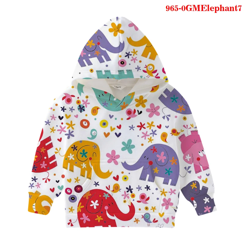 

2021 New Graphic Fahion Hoodie Elephant Print Toddler Girls Animals Hoodies Children Sweatshirt Kids Pullover Clothes Baby Boys