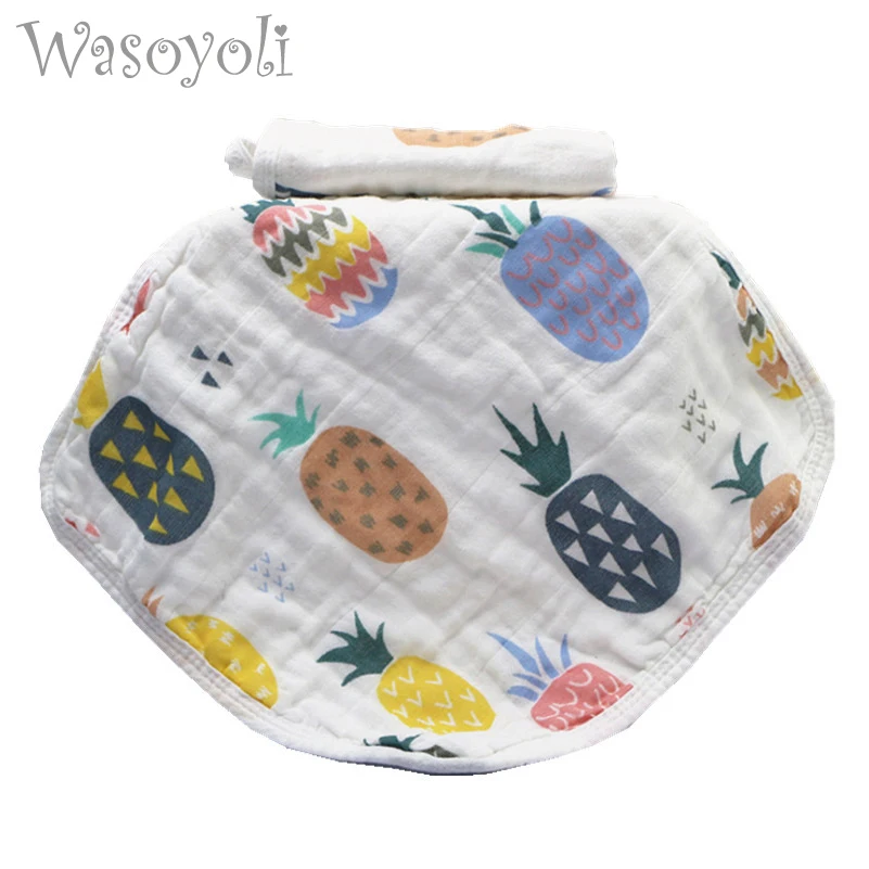 

1 Piece Wasoyoli Colorful Printed Burp Cloths 30*30CM 100% Muslin Cotton 6 Layers Handkerchief With White Edge Soft Infant Towel