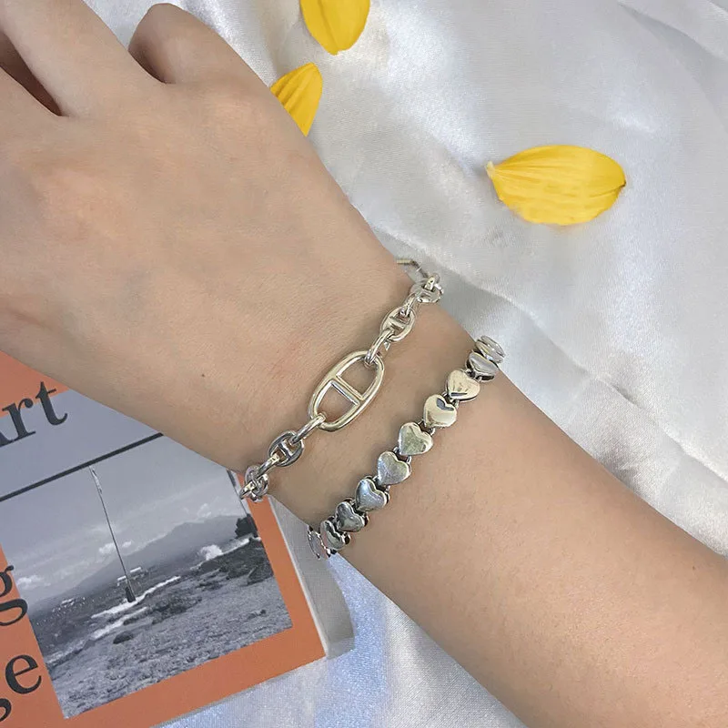 

Foxanry 925 Sterling Silver OT Buckle Bracelets for Women Fashion Creative Hollow Geometric Handmade Birthday Party Jewelry Gift