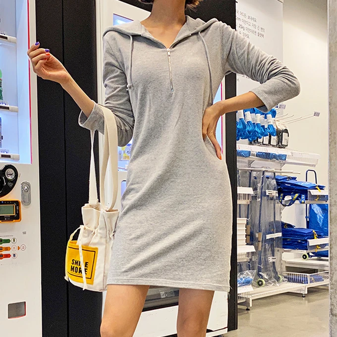 

Spring 2021new Korean Style Large Size Women's Dress Zipper Hooded Slim Fit Short A- line Skirt Sweater