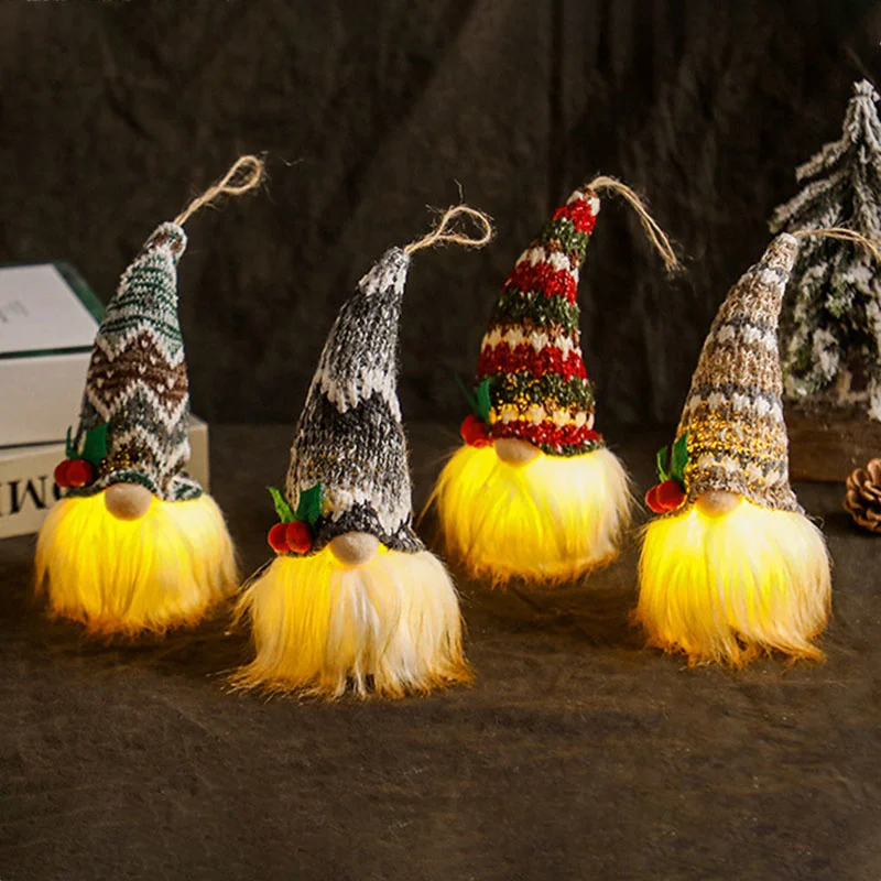 

Christmas Elf Doll Stripe Faceless Santa Claus With LED Light Pendant Xmas Tree Ornaments Lamp For New Year Christmas Decoration