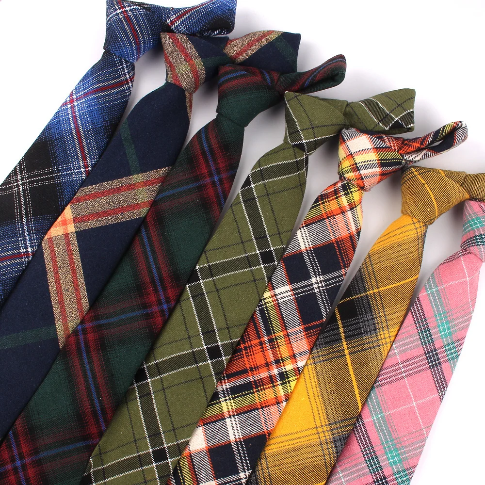 

New Plaid Cotton ties Skinny Causal Neck tie For men Suits Mens Slim Necktie For Business Cravats 7cm Width Groom Neckties