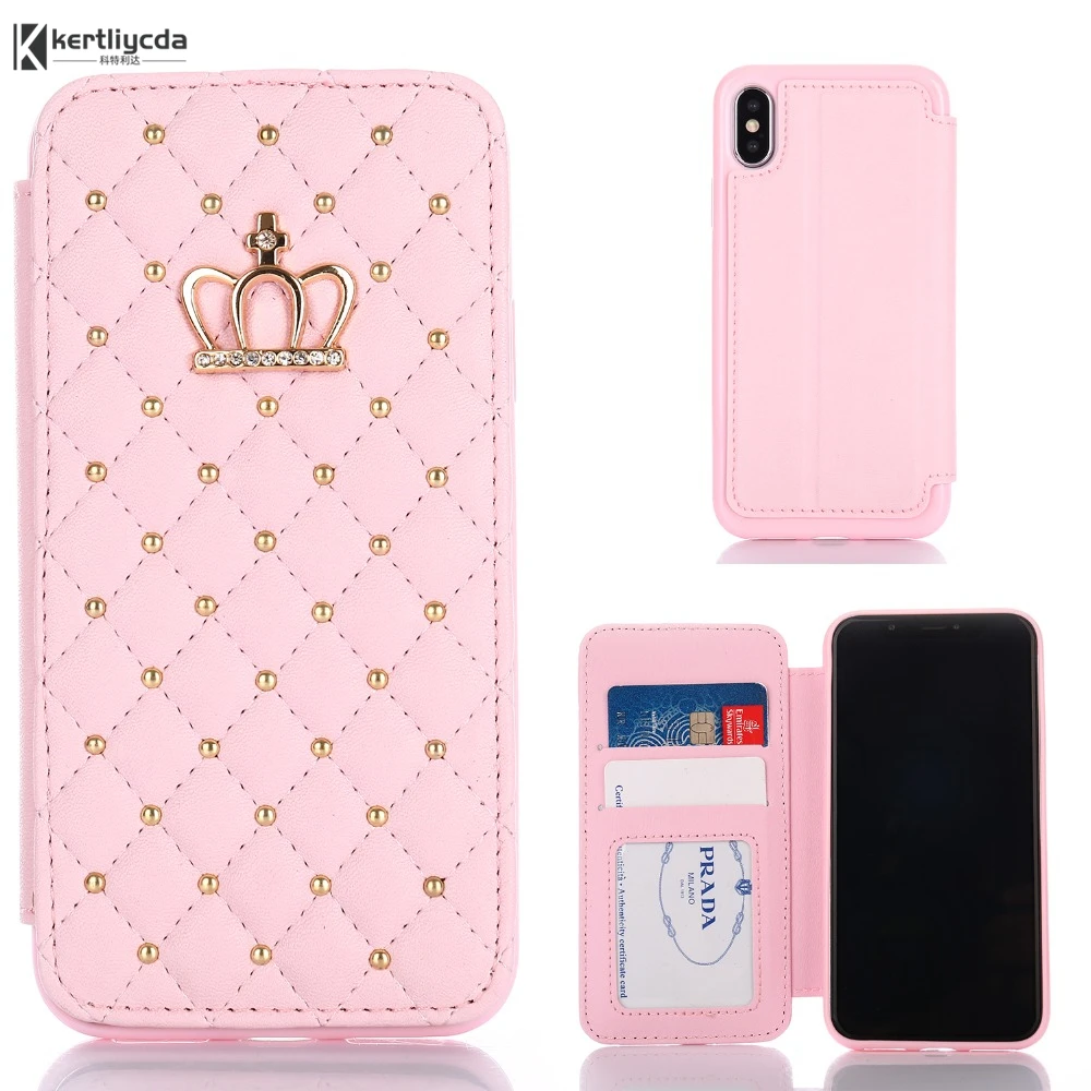 Чехол для iPhone 6 S 7 8 Plus XR X XS 11 Pro Max блестящая корона алмазный кошелек кожаный флип