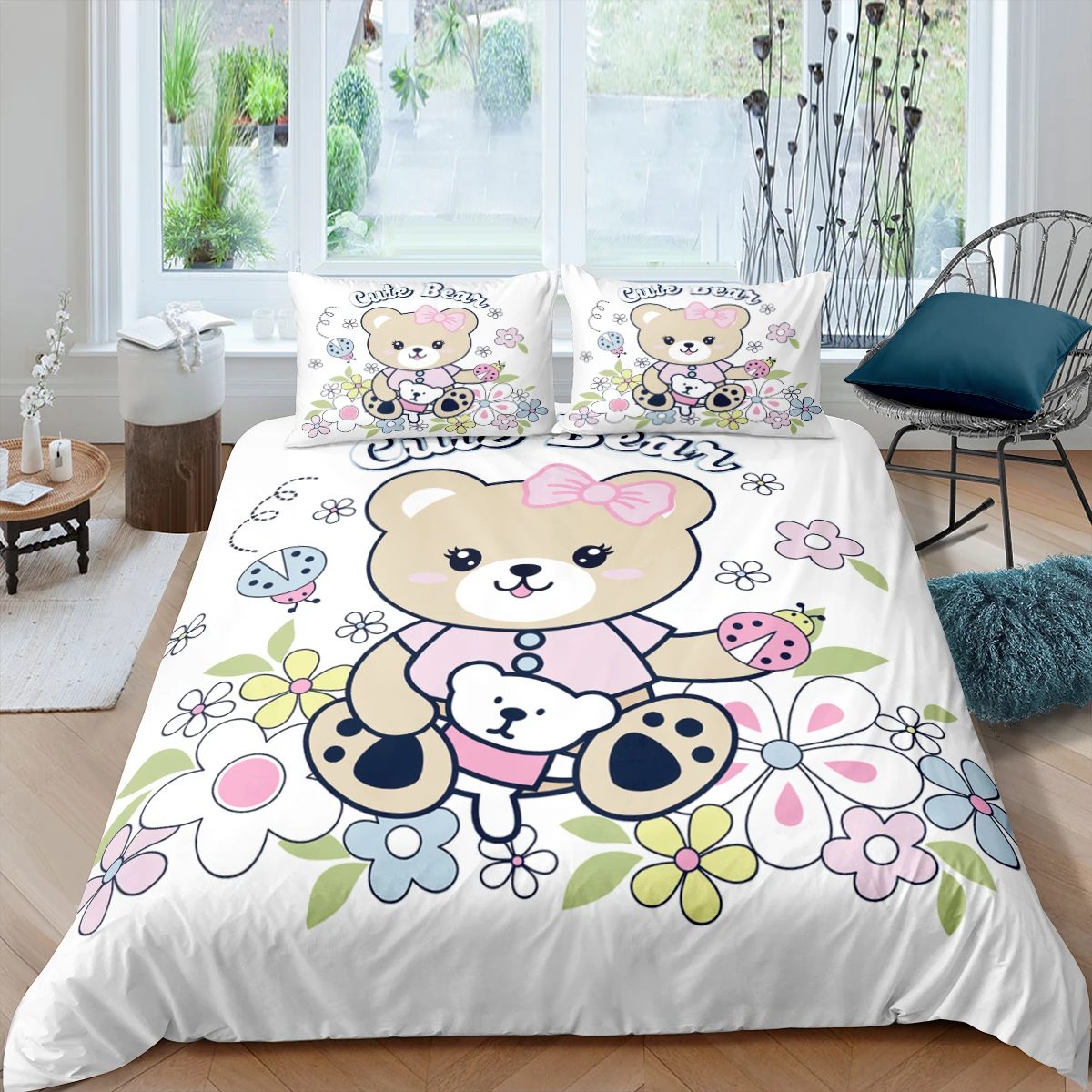 

Cat Bear Pattern Duvet Cover Set With Pillowcases 2/3pcs Cartoon Printed Adult Kids Bedding Set Twin Full Queen King Quilt Cover