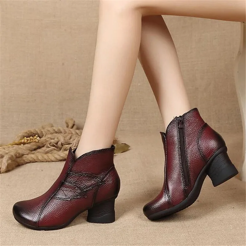 

Designer Women's 100% leather boots winter new leather womens shoes thick with ankle boots winter boots women zapatos de mujer