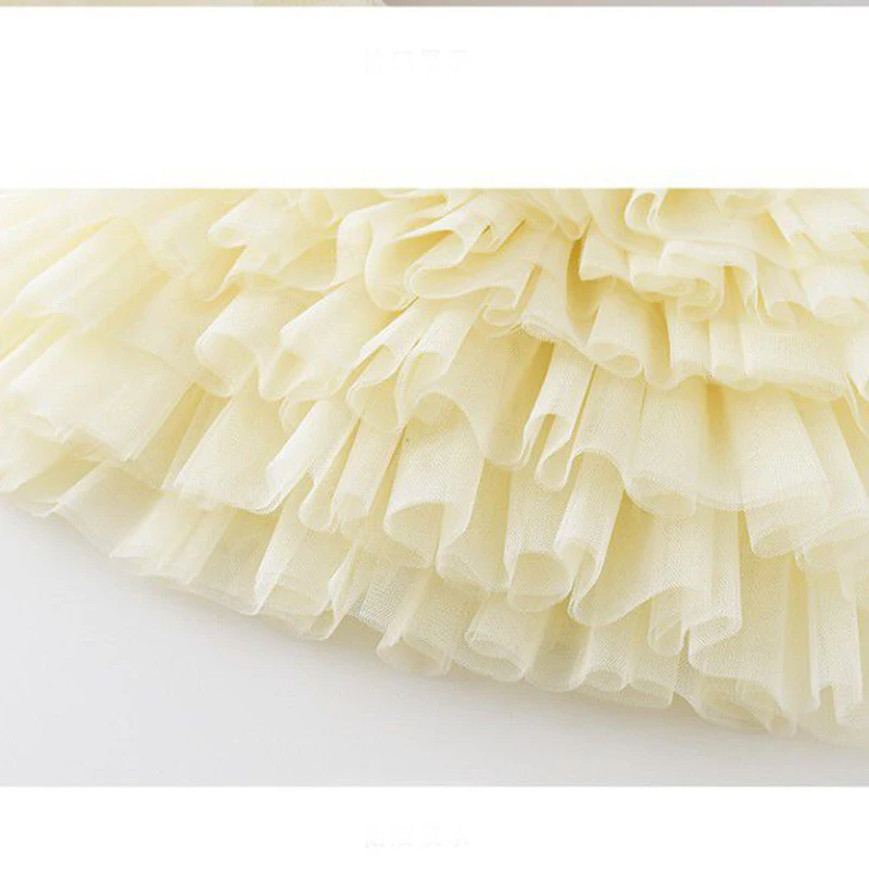 

Flower Girls Dresses Illusion Short O-Neck Tulle Lace Embroidery Tiered Knee-Length Luxury White Kids Party Princess Gown F379