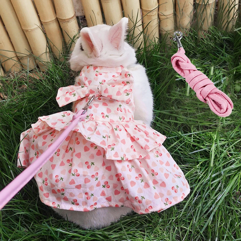 

New Lovely Harness Vest Leash Set Soft Floral skirt Clothes Travel Chest Strap Rabbit Ferret Bunny Hamster Small Pet Supplies