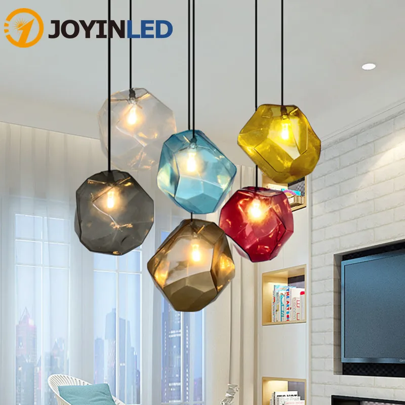 

Simple Stone glass pendant light colorful indoor G4 LED lamp The restaurant dining room bar cafe shop lighting Fixture AC110-265