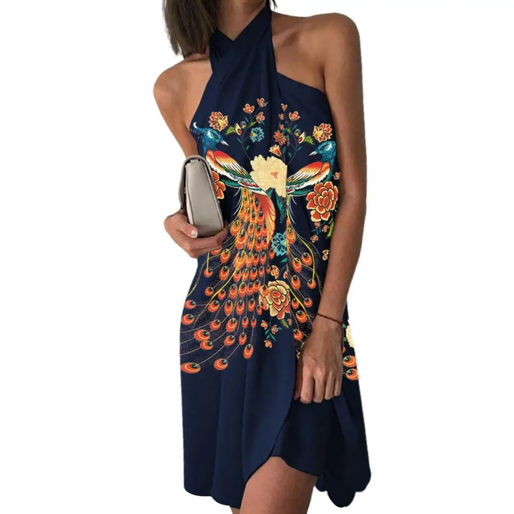 

Летнее женское платье с лямкой на шее, элегантное платье с асимметричным подолом, Крутое женское платье с открытыми плечами и открытой спин...