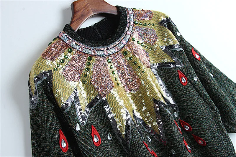 2019 Winter Luxury Sequins Neck Women Sweater Pullover Runway Diamond Long Sleeve Christmas Knitted Jumper Clothes | Женская одежда