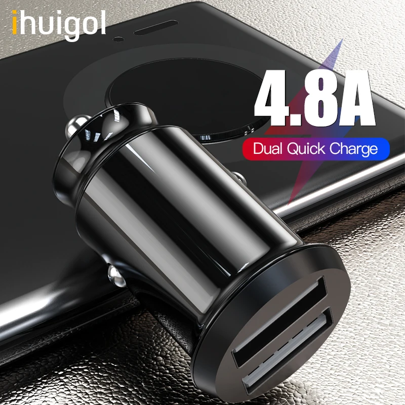 

ihuigol Car Phone Charger 2 Ports 4.8A/3.1A Fast Charging Universal For iPhone 11 12 Xiaomi Samsung Huawei Mobile Phone Adapter