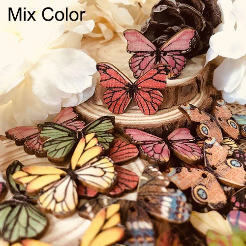 mix color 50 шт. милые бабочки, деревянные Пуговицы Красочные Скрапбукинг шитье ремесло деревянные пуговицы школьная офисная одежда Декоративные значки - Цвет: mix color