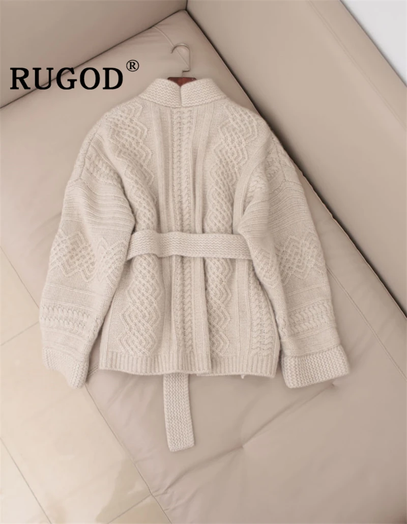 RUGOD Auturm vintage solid knitted cardigan sweater women Korean batwing sleeve lace up ladies coat 2019 winter clothes |
