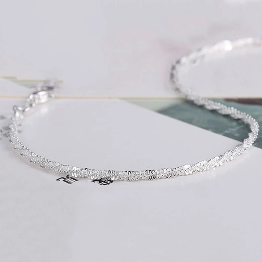 Thin silver plated Shiny Chains Anklet For Women Girls Friend Foot Jewelry Leg Bracelet Barefoot Tobillera de Prata | Украшения и