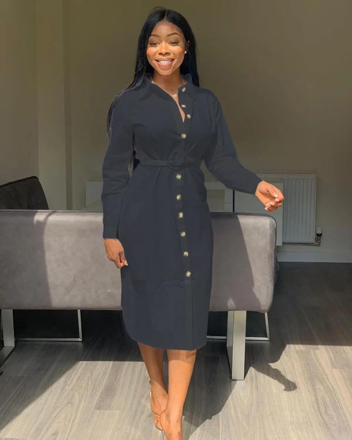 Женские платья рубашки элегантные в африканском стиле с карманами новинка