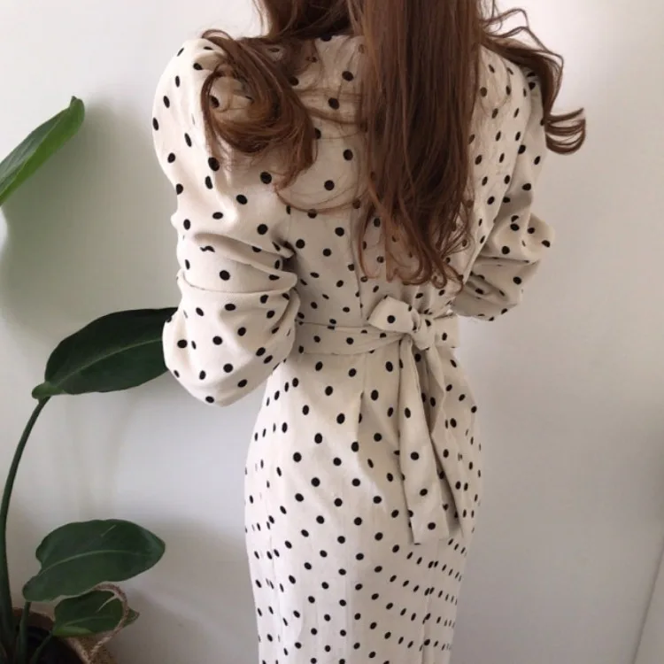 Весенне осеннее женское Повседневное платье трапециевидной формы в горошек во