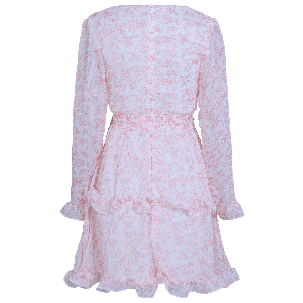 Женское платье с V-образным вырезом длинным рукавом и цветочным принтом | Женская