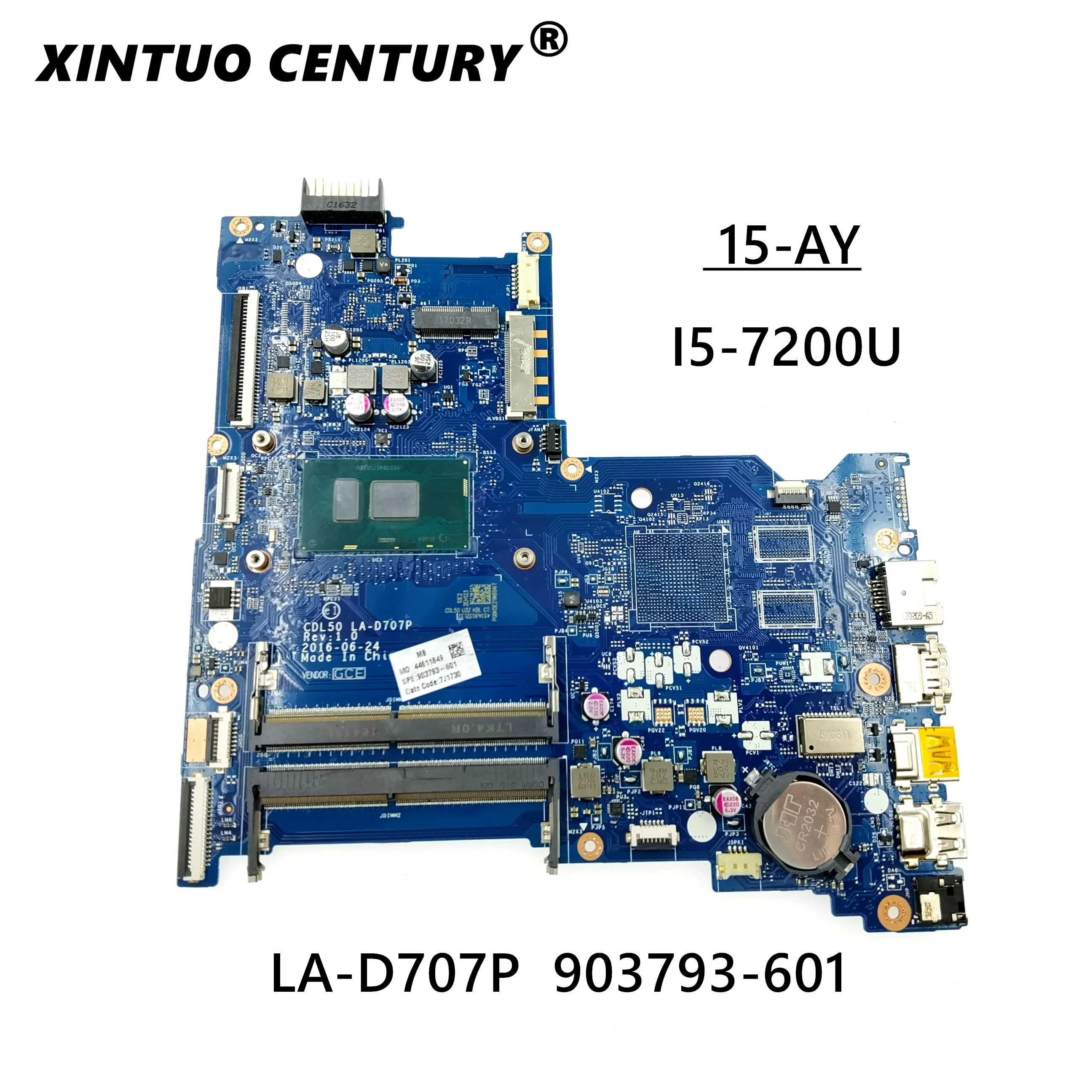 

FOR HP 15-AY laptop motherboard 903793-601 903793-001 BDL50 LA-D707P I5-7200U CPU DDR4 Test work