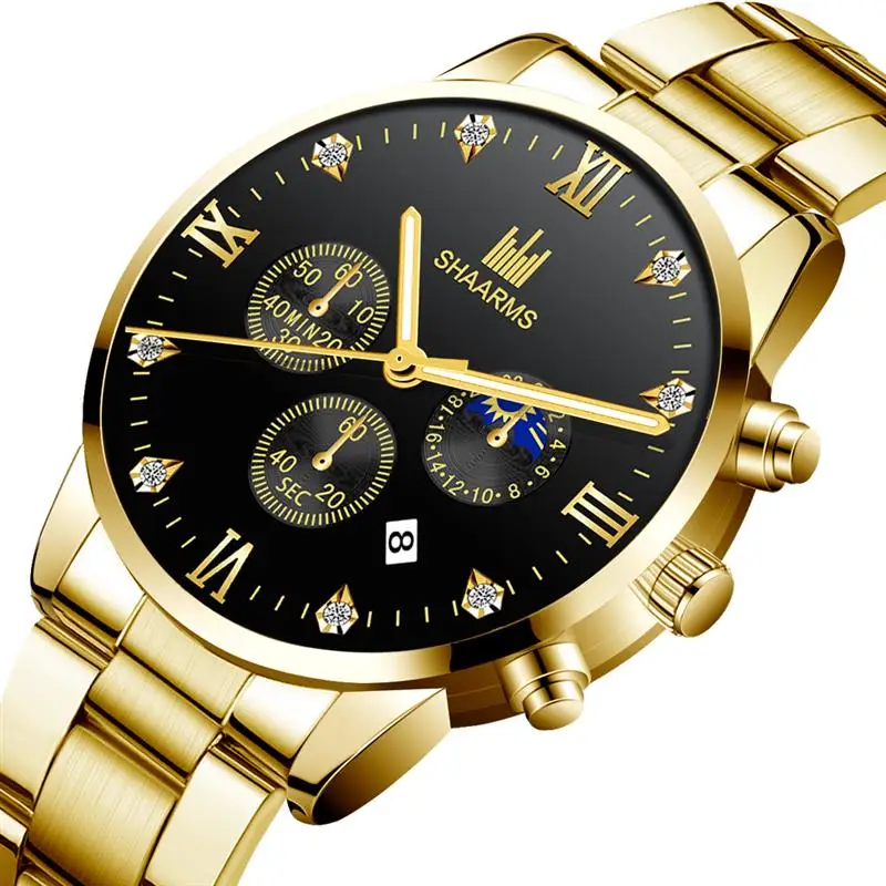 Sharms Reloj Hombre мужские часы с бриллиантами роскошные из нержавеющей стали деловые