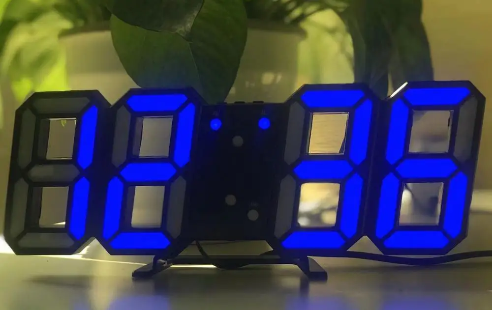 Blue2 3D светодиодный цифровой настенные часы 24/12 часов Дисплей 3 уровня яркости затемнения Ночная функция повтора для дома, кухни, офиса - Цвет: Blue2