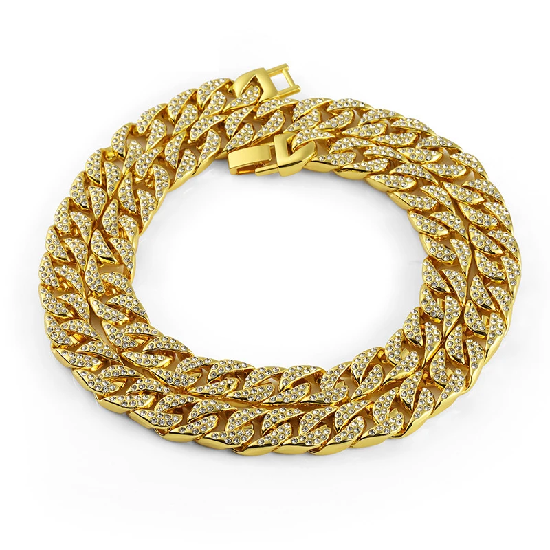 

1 Hip Hop Rock Punk Fashion Iced Out Cuban Chain 14mm 18" 20" 24" 30" Cuban Link Chain Necklace Bling Jewelry for Men