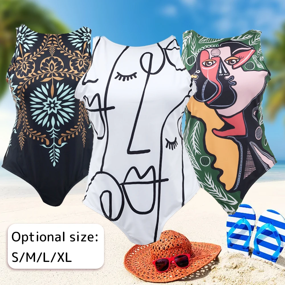 

One Piece Plus Size Swimsuit Women Blue Slimming Swimwear Sexy Classic Swimming Printing Summer Beach Bathing Suit XL Bikini