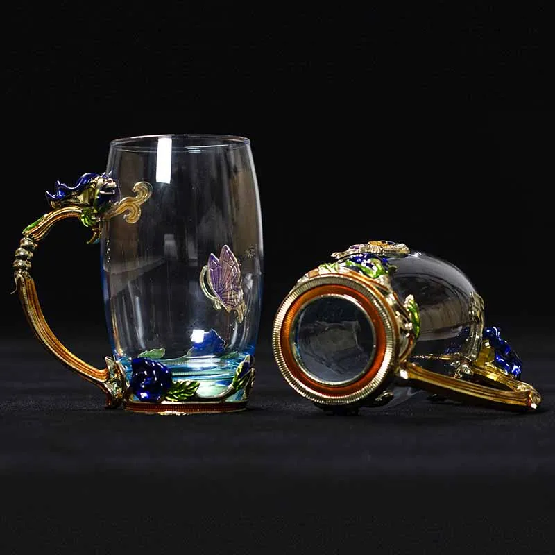 Чашка и кружки из эмалированного стекла с изображением голубой розы стеклянная