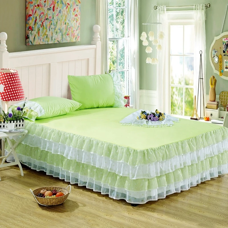 

1pcs Solid Color Bed Skirt Printed Bed Sheet Princess Bed Ruffle Lace Luxury Flat Sheet Bed-mat Twin Queen Size No Pillowcase