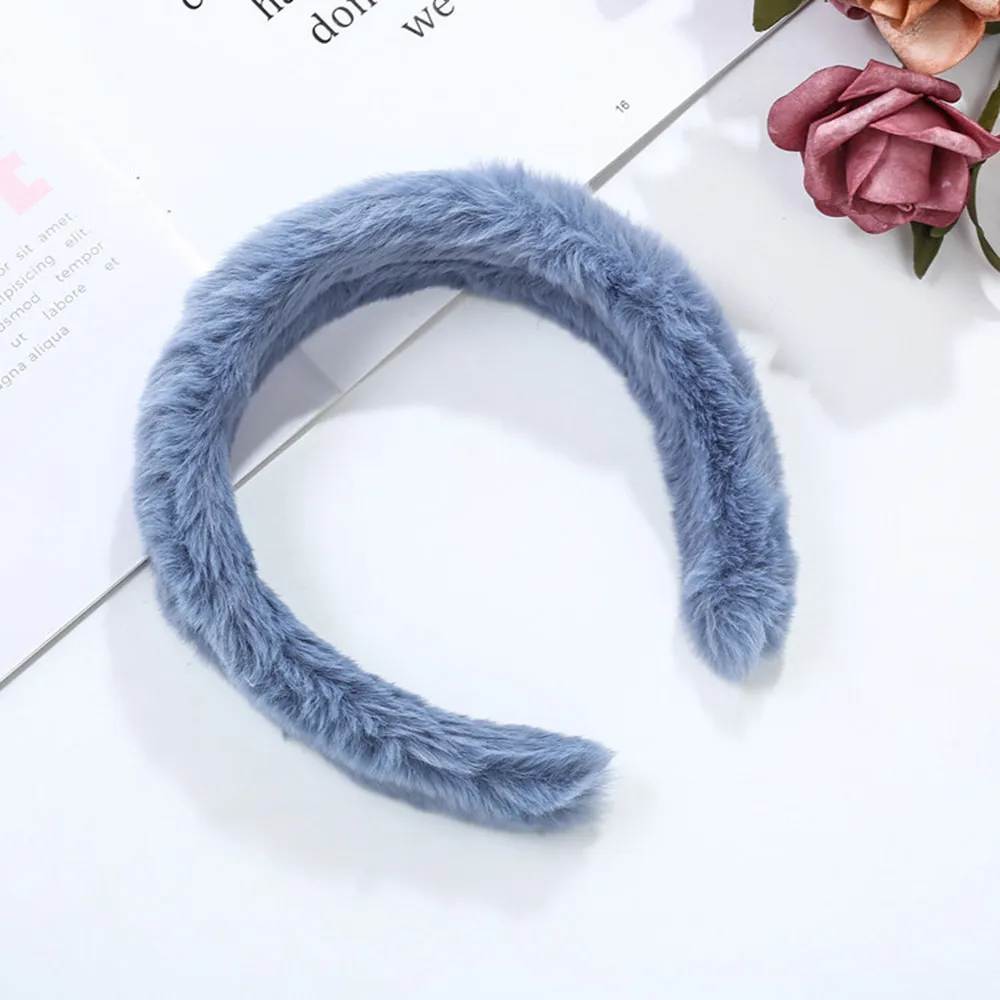 

Korean Sweet Retro Women Elegant Rabbit Fur Hairbands Cute Face Wash Hairpin Pure Color Plush Headband Women Hair Accessories