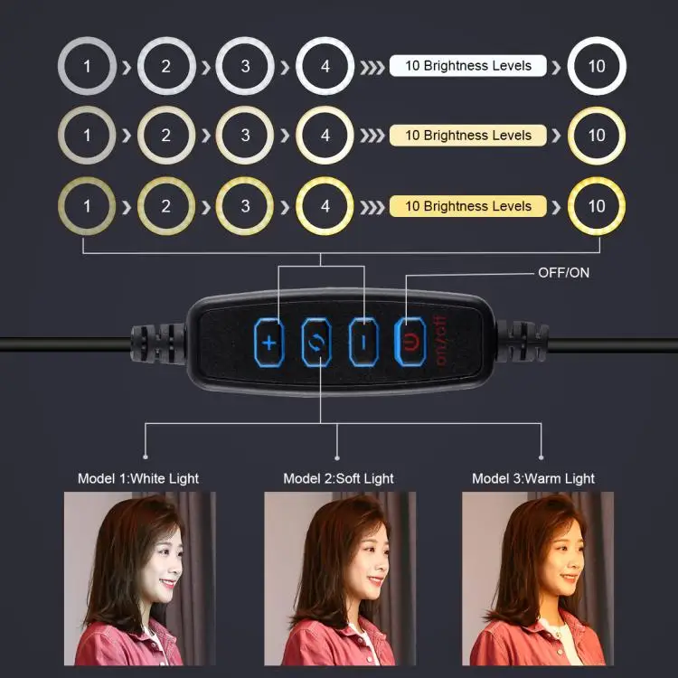 

26cm Dimmable LED Ring Light With Round Base Bracket Selfie Phone Clip Flashes