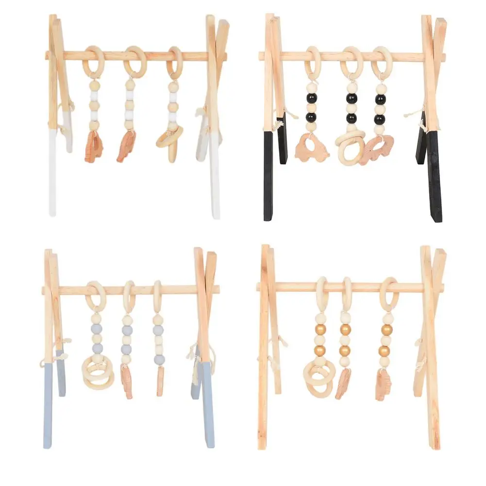 

Wooden Baby Gym With Hanging Toys Foldable Play Frame Activity Pendants Hanging Bar Stroller Hanging Pendants Holder Teether Toy